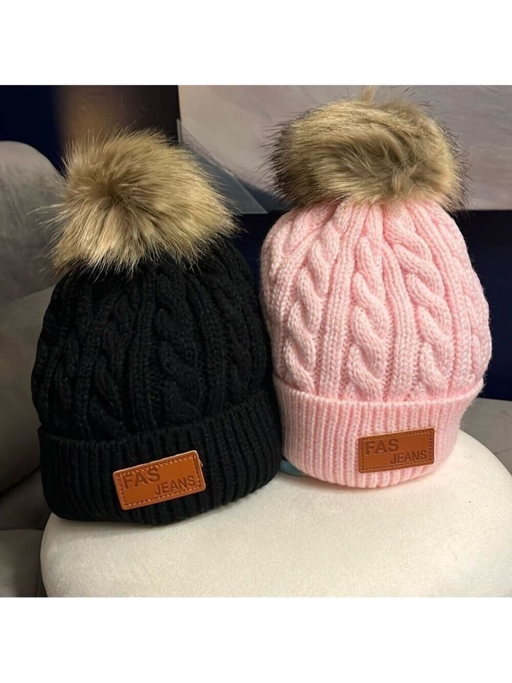 NWOT Pair (2) of Fas Jeans toddler beanies with Pom Pom